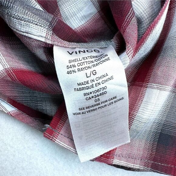 Vince Red Plaid Classic‎ Fit Long Sleeve Button Up Shirt Men’s L - Picture 9 of 10